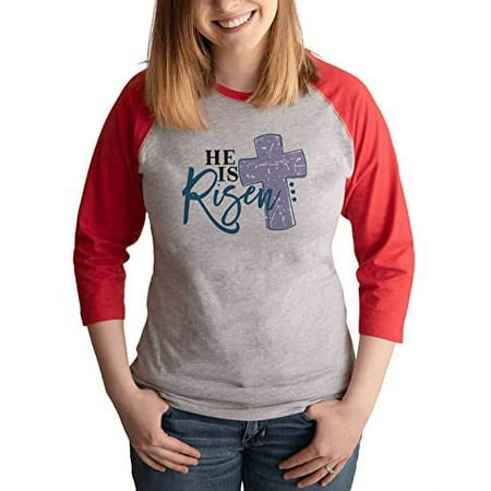7 ate 9 Apparel Women s Happy Easter Shirts – He is Risen Cross Red Shirt Medium