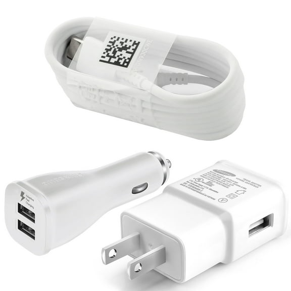 OEM Samsung Galaxy S8/S8+/S9/S9+ Galaxy Note 8/9 Adaptive Fast Charger Type C Cable Kit [1 Wall Charger + 1 Car Charger + 4FT Type C USB Cables] Adaptive Fast Charging for up to 50% faster charging