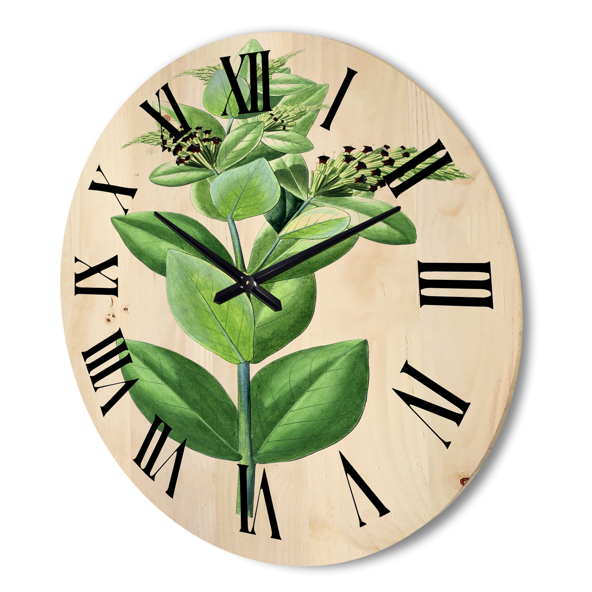 Designart 'Ancient Green Leaves Plants VI' Traditional Wood Wall Clock