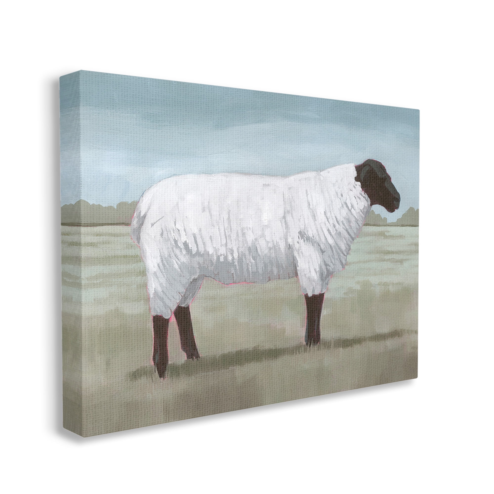 Stupell Industries Sheep on Farm Painting Animals & Insects Painting Gallery Wrapped Canvas Art Print Wall Art, 48 x 36