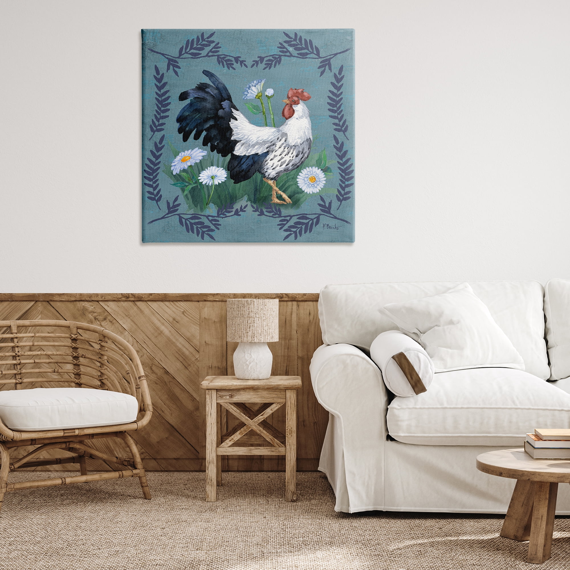 Stupell Industries Ferns & Rooster Animals & Insects Painting Gallery Wrapped Canvas Art Print Wall Art, 36 x 36