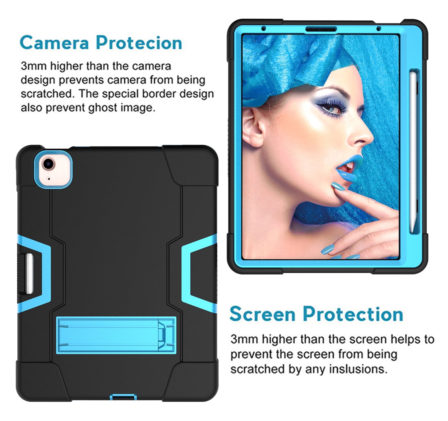 Allytech iPad Air 5 Case 2022, iPad Air 4 Case 2020, Heavy Duty Protection Shockproof Build In Kickstand Pencil Holder Kids Friendly Case for Apple iPad Air 5th 4th Generation, BlackBlack/Blue