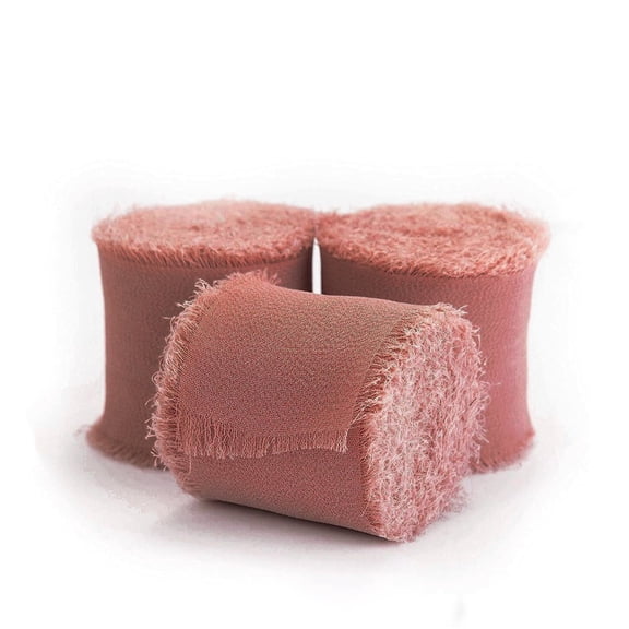 3 Rolls maroon Chiffon Ribbon, 4cm x 5m, Chiffon Silk Ribbon with Fringe for Bridal Bouquets Wedding Invitations Floral Arrangements Gift Wrapping Home Decor