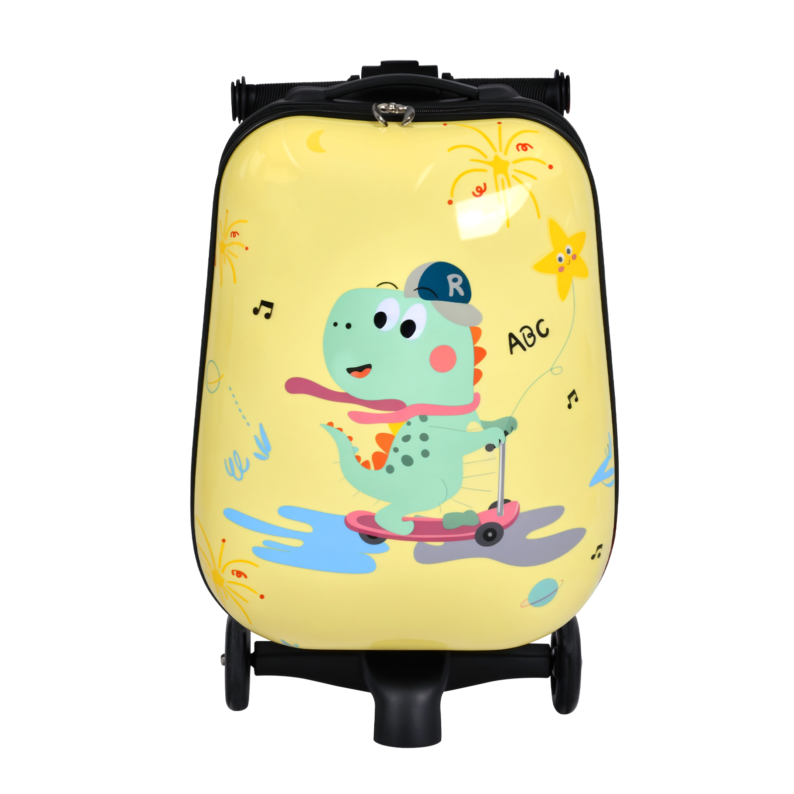 Kids Scooter Suitcase with LED Wheels, Foldable Detachable Ride-On Travel Luggage, Yellow