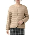 thumbnail image 2 of Casual Packable Winter Jacket Women Winter Quilted Jackets Lightweight Collarless Button Coat Short Inner Liner Jacket Overcoat Khaki 3XL, 2 of 7