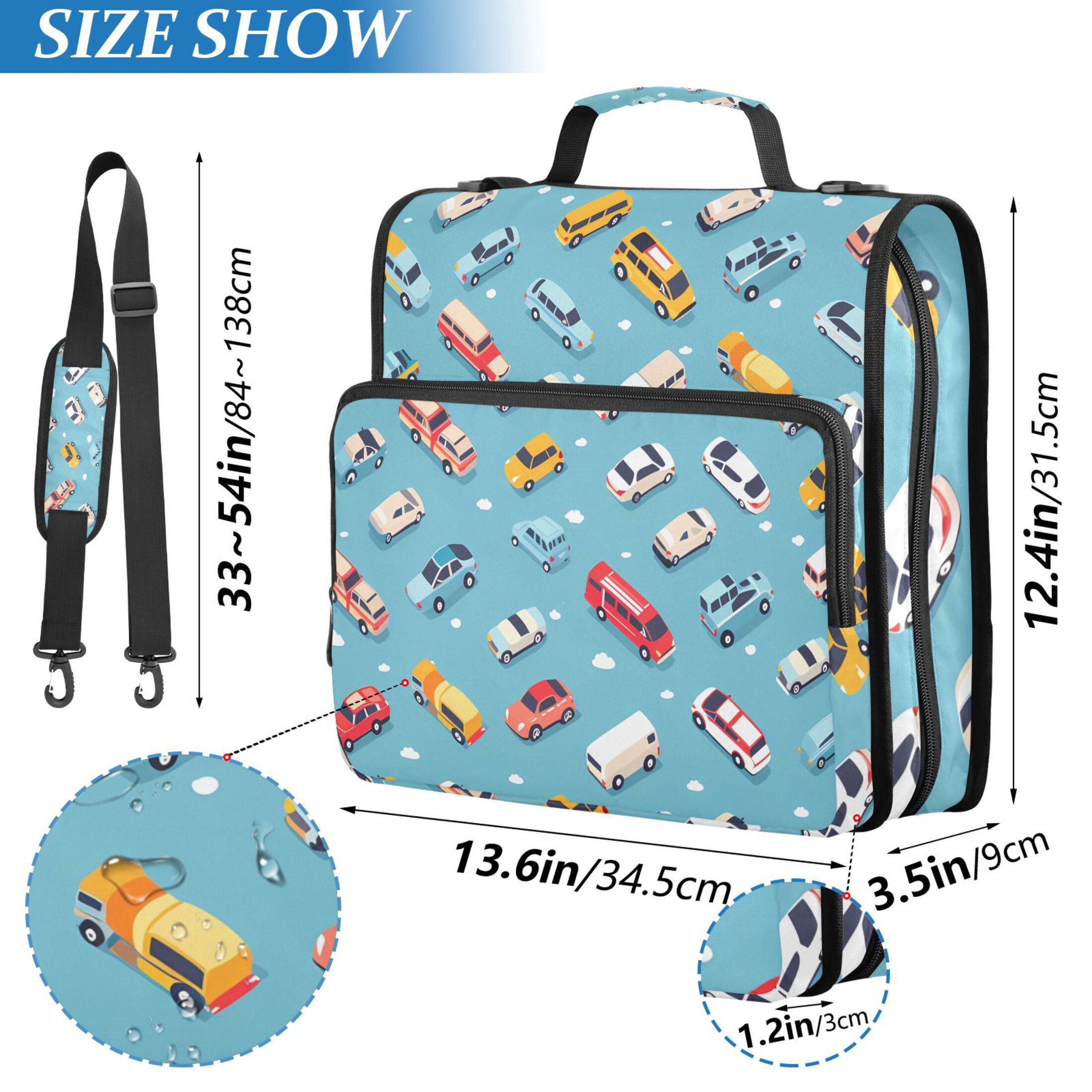 ALAZA Zipper Binder Cartoon Cars 3 Ring Trapper Keeper File Folder Organizer Bag