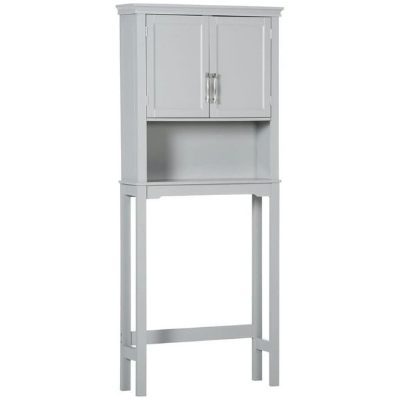 Resenkos Bathroom Cabinet, Above Over Toilet Storage Cabinet,Modern Over The Toilet Storage Cabinet, Double Door Bathroom Organizer with Open Shelf, Grey