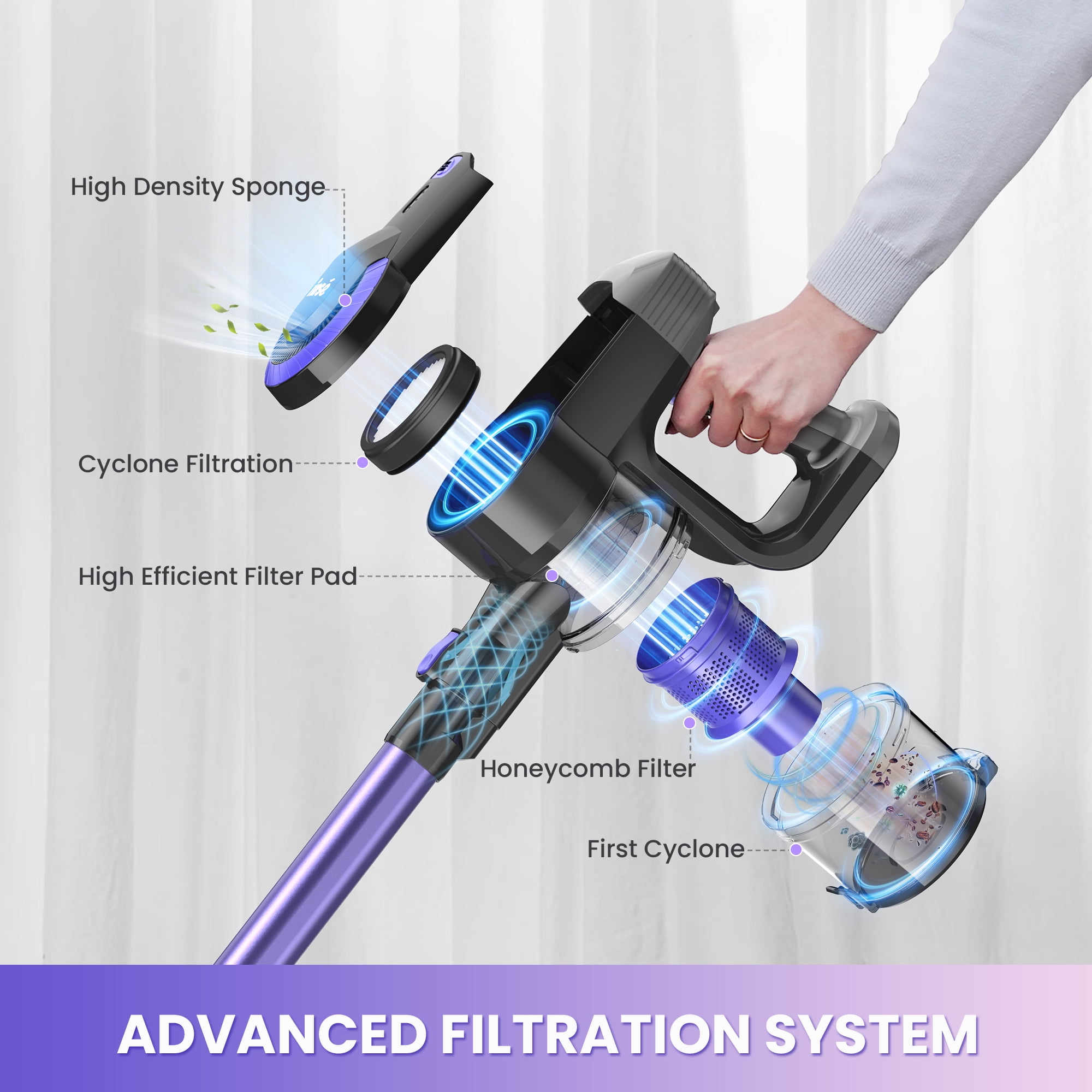INSE Lightweight Cordless Stick Vacuum Cleaner for Carpet Hardwood Floor Pet Hair