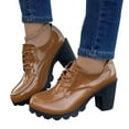 thumbnail image 2 of Xfvqtps Ladys Oxford Shoes Chunky Heel Flatform Wingtips Toe Lace up Patent Leather Fashion Retro Elegant Classic Leather Brogues Shoes Strappy Chunky Heel High Heels Solid Pump Shoes Brown, 2 of 5