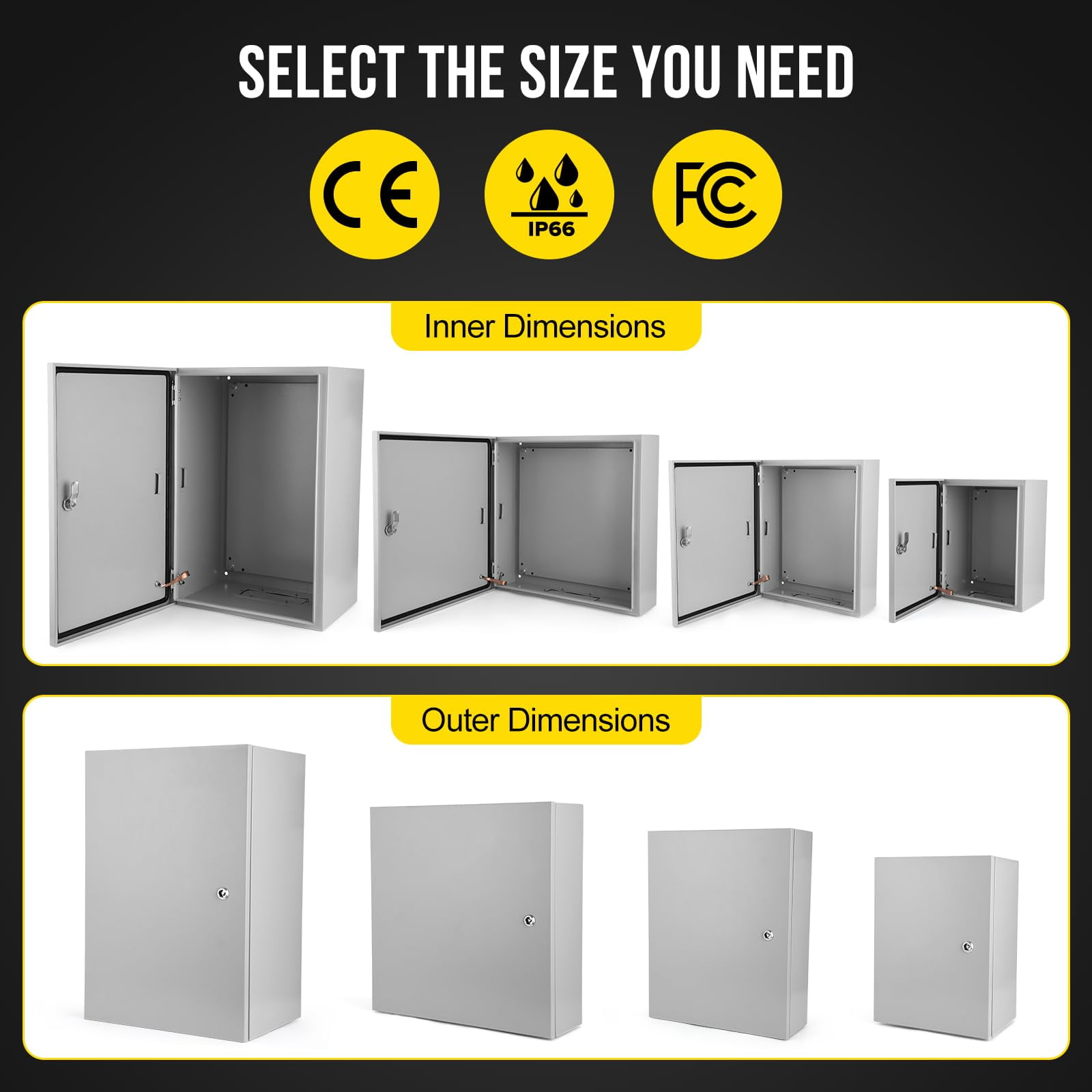 Electrical Box, NEMA 4X Steel Electrical Box, IP66 Waterproof & Dustproof, Outdoor/Indoor Electrical Junction Box, Lockable Junction Box