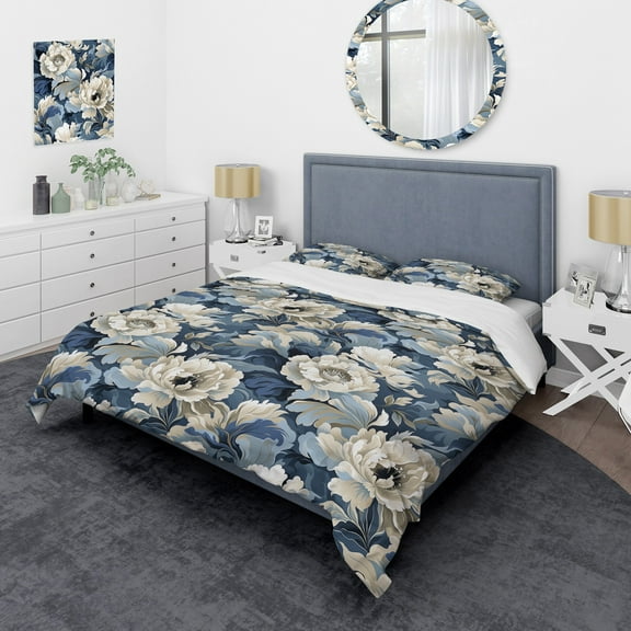 Designart "Covert Elegance In Victorian Era" White Floral Bedding Covert Set - Cottage Bed Set With 2 Shams