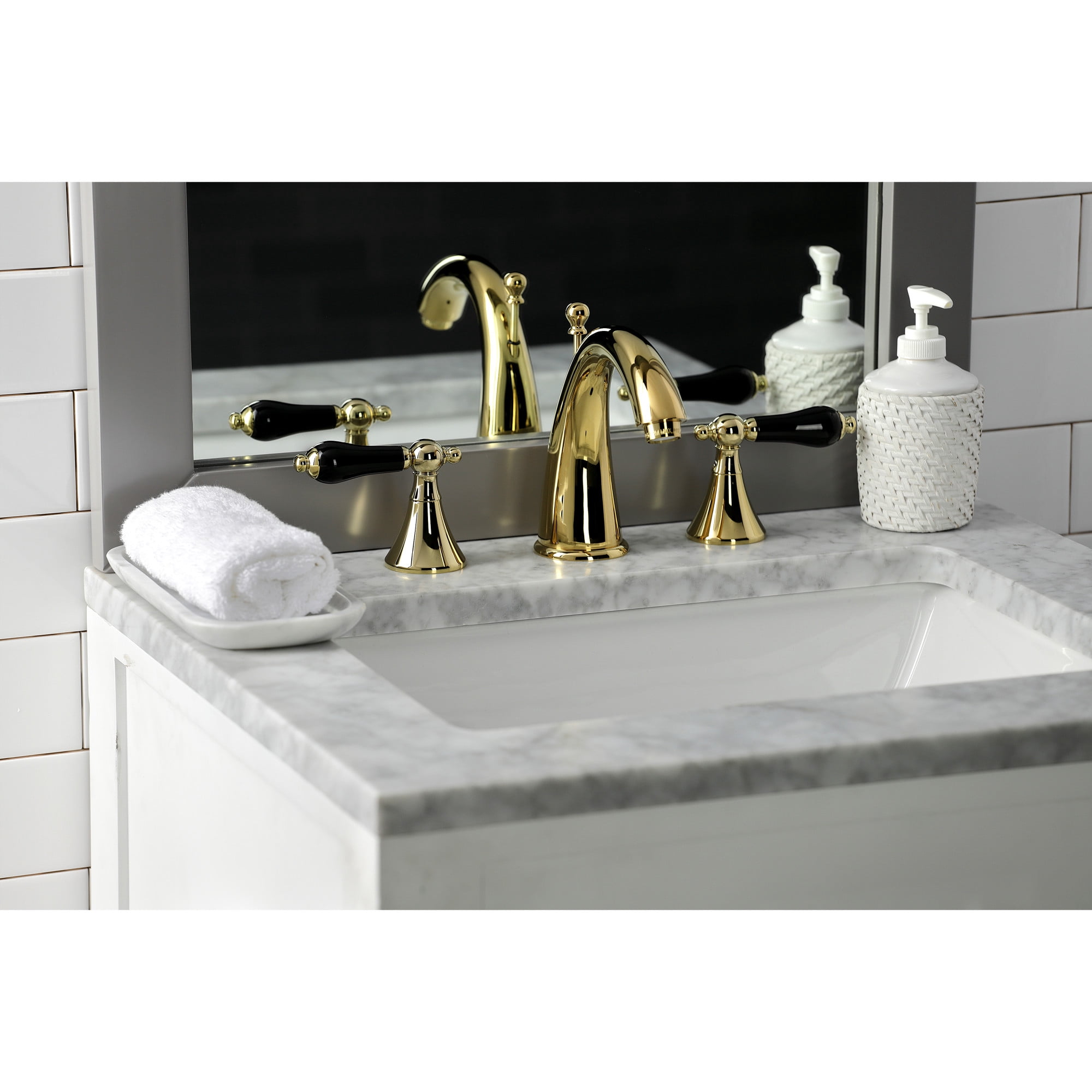 Kingston Brass KS2972PKL Duchess Widespread Bathroom Faucet with Brass Pop-Up, Polished Brass