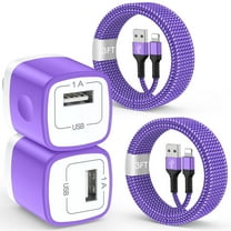 Compatible for iPhone Charger Block, 2 Pack USB Wall Charger Block with Charging Cable 3FT, USB Brick Cube Charger Adapter Charging Station Power Base Wall Charger Plug Compatible for iPhone, Purple