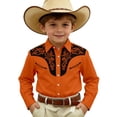 thumbnail image 3 of Boys T Shirts Kids Western Cowboy Print Denim Snap Button Long Sleeve Casual Shirt Baby Tees Orange 12-13 Years, 3 of 5