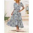 thumbnail image 3 of Summer Casual Bohemian Floral Dresses for Women Puff Short Sleeve Long Maxi Dress with Pockets Blue XXL, 3 of 5