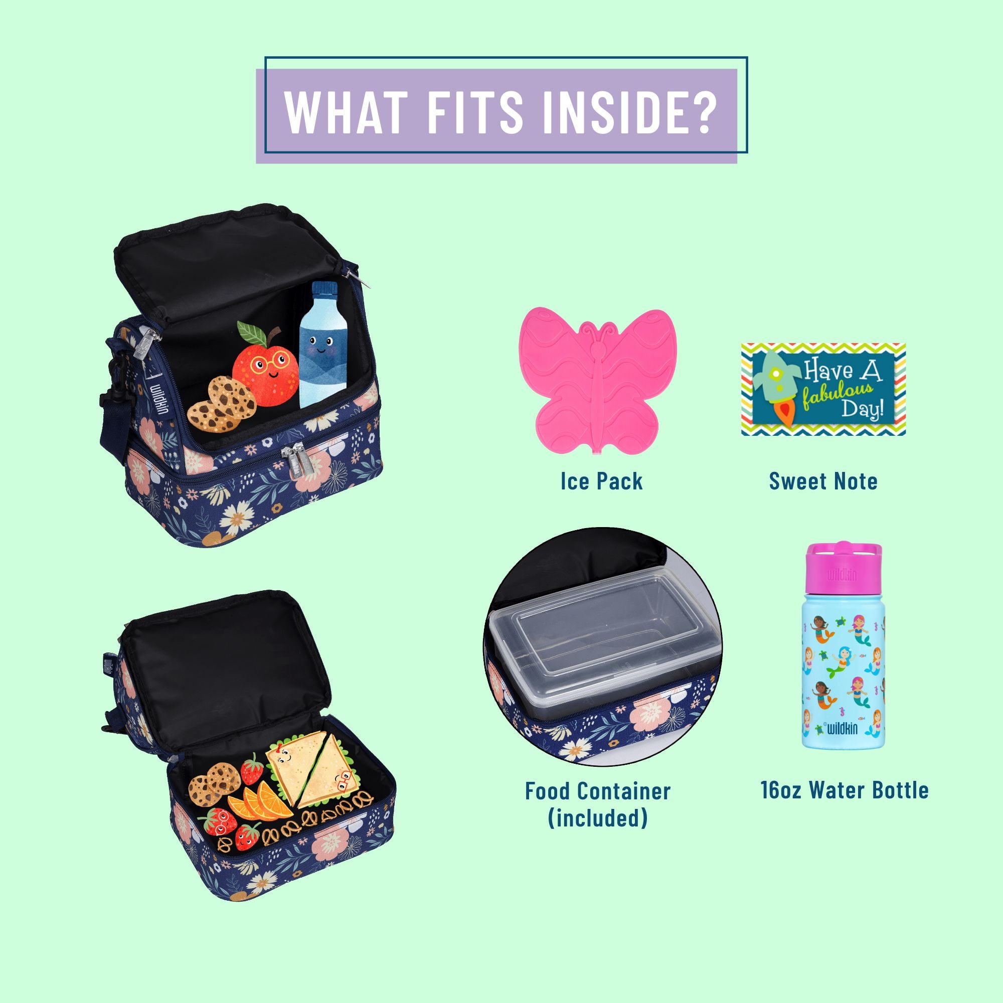 Wildkin Kids Two Compartment Insulated Lunch Bag for Boys and Girls (Wildflower Bloom)