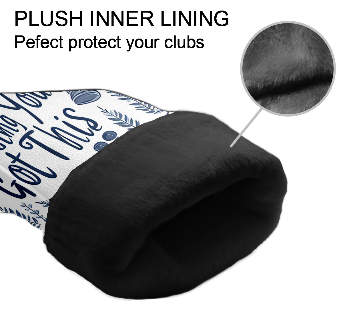 Golf Club Covers, White Fitness Motto Premium PU Leather Driver Hybrid Putter Head Covers with Velvet Lining, Waterproof Golf Gifts for Men Women