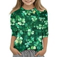 thumbnail image 4 of Toddler Girls St Patricks Day Shirt 3/4 Sleeve Fashion Print Shirts Casual Loose Pullover Tees Soft and Comfortable Tee Blouse Summer Clothing Light Green 6-7 Years, 4 of 5