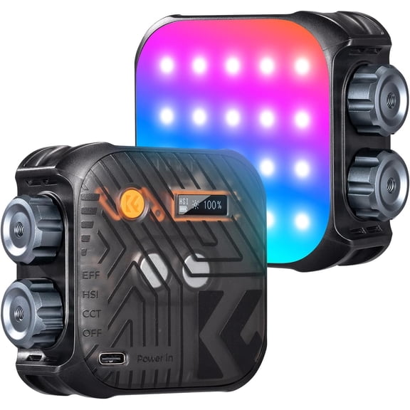 K&F Concept RGB Video Light, 360° Full Color Portable 2000mAh Rechargeable LED Camera Photography Light with 21 Light Effectsfor Vlogging, Selfie, Black,2500K-9900K CRI 96