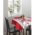 thumbnail image 3 of Red Flower Rectangle/Square/Round Waterproof Tablecloths 52x52 inch Spring Floral Summer Botanical Res Striped Polyester Table Cloth Table Cover Tabletop for Wedding Party Dinner, 3 of 5