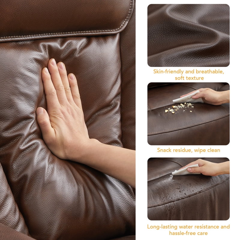 CHITA Top grain leather Heat and Massage Recliner with USB Charging Ports, Brown