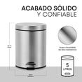 thumbnail image 4 of Bote de Basura Ninon INOX-5L de Acero Inoxidable con Pedal, Cierre Suave y Cubeta Desmontable 5 litros, 4 of 7