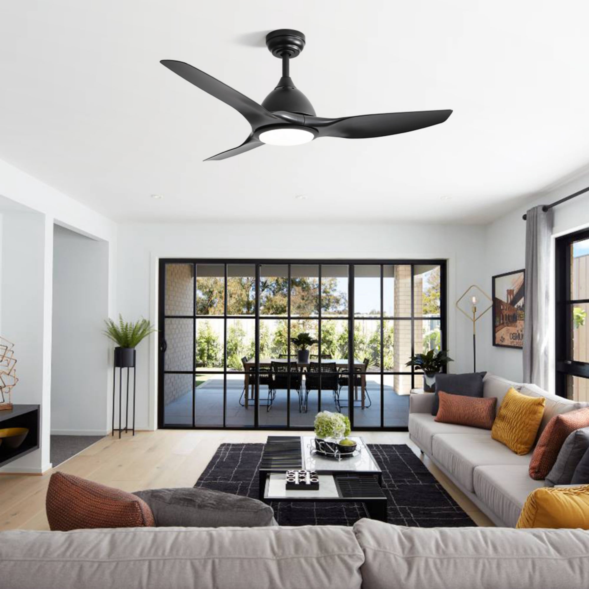 Sofucor 52 Inch Ceiling Fans with Lights and Remote Control, 3 Down Rods Outdoor Ceiling Fan with Light, Dimmable LED Light, Noiseless Motor & 3 Reversible Wood Blades