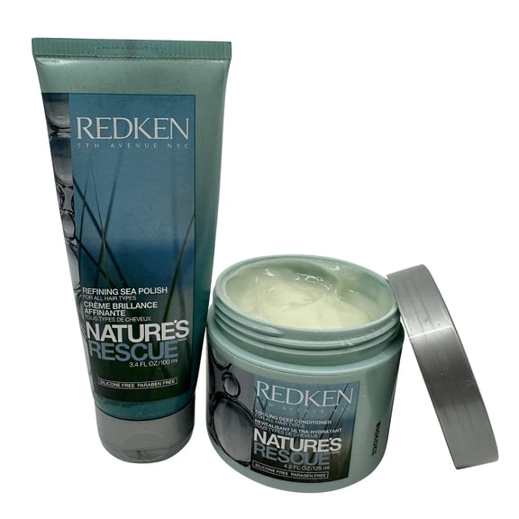 Redken Natures Rescue Refining Sea Polish 3.4 oz & Cooling Deep Conditioner 4.2 oz All Hair Types