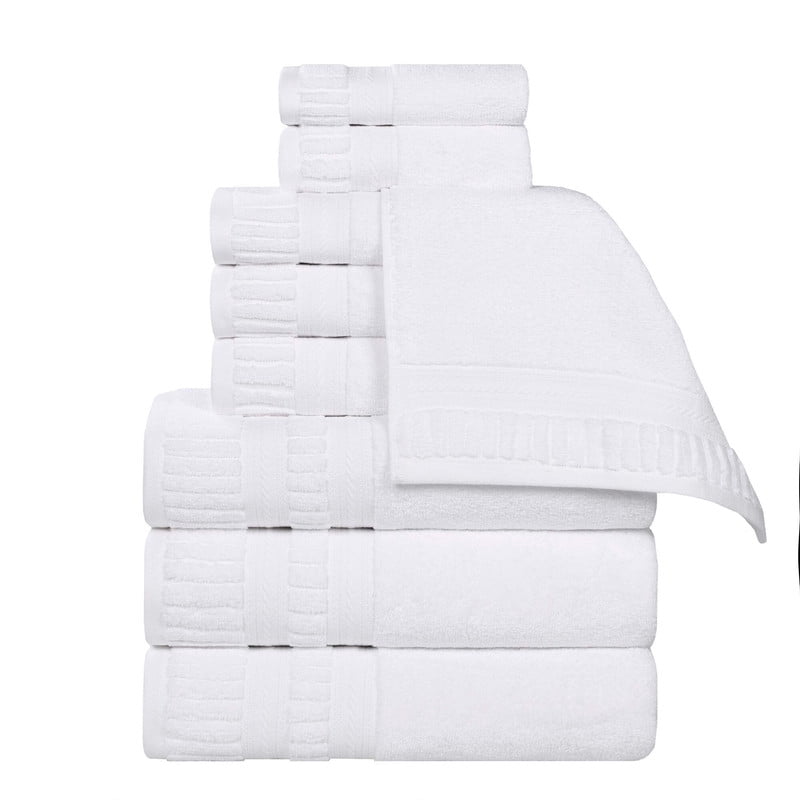 Superior Venice Ribbed Textured Border Zero Twist 9 Piece Towel Set, White