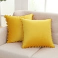 thumbnail image 4 of Deconovo Pack of 2 Square Decorative Throw Pillow Covers with Cute Pom Poms Soft Velvet Farmhouse Cushion Covers for Couch Sofa Bedroom Decor, 22x22 inch, Lemon Yellow, 4 of 7