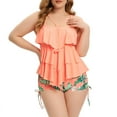 thumbnail image 2 of Women Plus Size Tankini Ruffle Swimsuit Two Piece Flowy Swimdress Tummy Control Bathing Suits with Boyshorts, 2 of 5