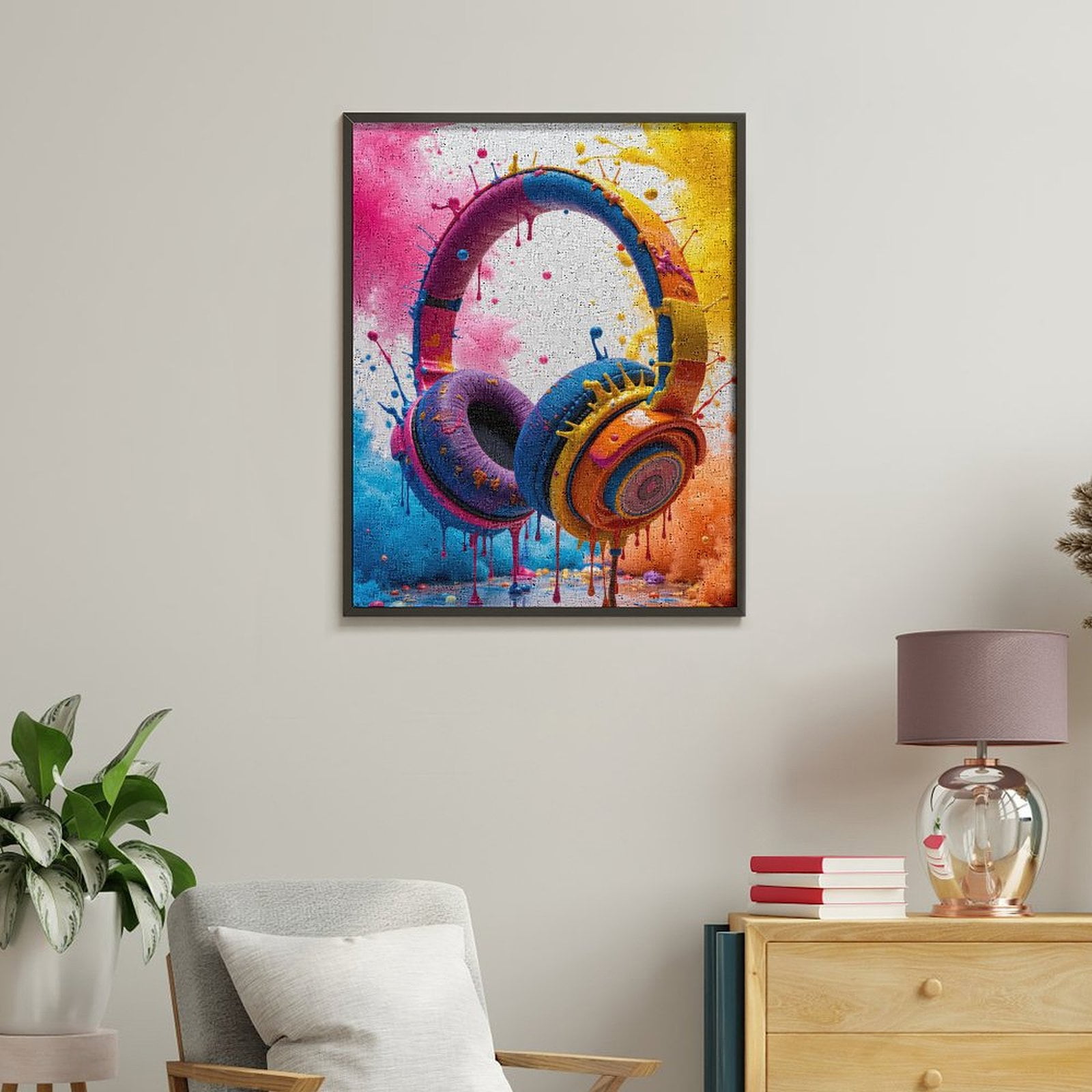 Paint by Numbers Kit for Adults, Colorful Splatter Headphone Art Paint by Numbers, Easy Paint by Numbers Kit for Adults Beginner, DIY Adult Paint by Number Kits on Canvas, Home Decor