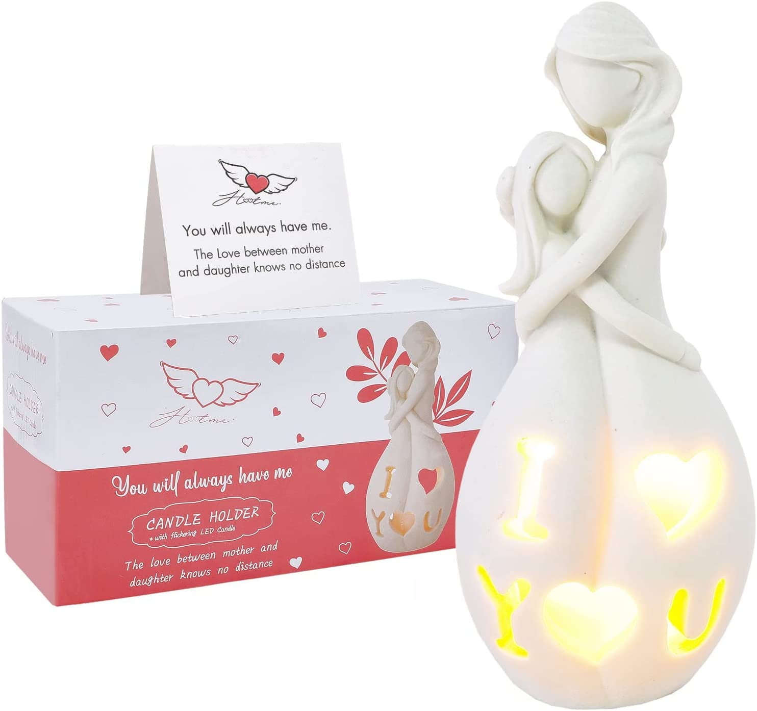 Mother and Daughter Figurine Candle Holder Statue with Flickering LED