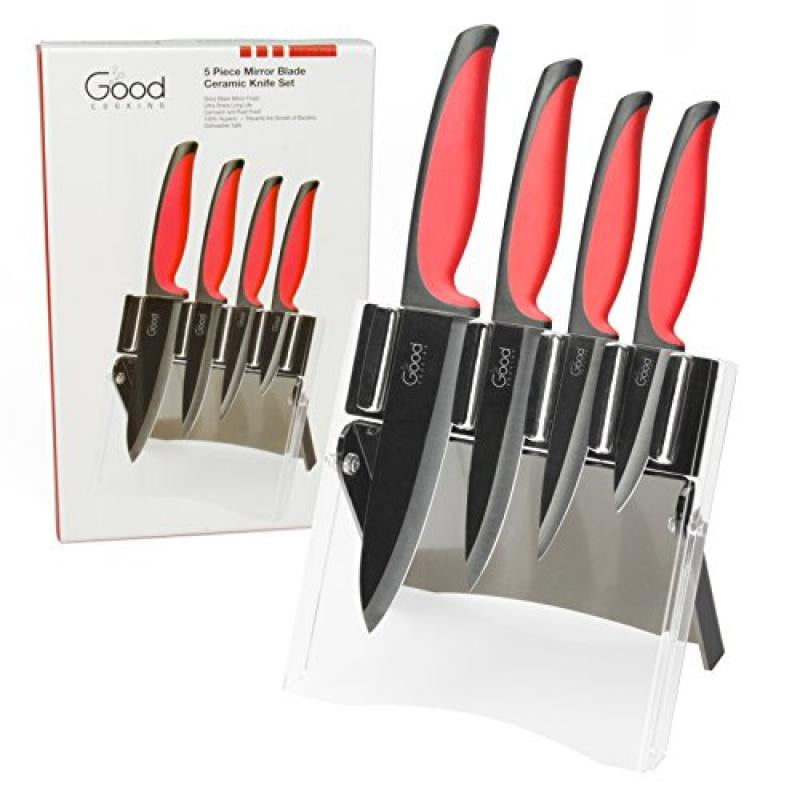 Ceramic Knife Set with Block 5 Pc Cutlery Set with Mirror Finish By