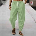 thumbnail image 2 of Kvture Men's Cotton Linen Pants Solid Textured Harem Pants Casual Lightweight Breathable Loose Beach Trousers Summer Spring Mint Green XL, 2 of 3
