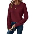 thumbnail image 2 of UDAUDU Sweaters for Women Casual Long Sleeve Crewneck Crochet Knit Pullover Sweater Tops Fall Fashion Trendy Outfits Deep Red XL, 2 of 8