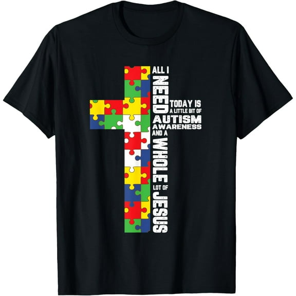 Autism Awareness Jesus Cross Puzzle Cool Christian Gifts T-Shirt