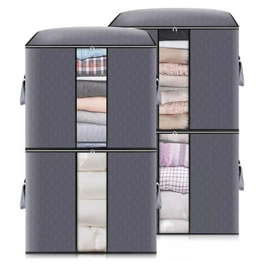Large Clothes Storage 4 Pack 90L Clothes Storage Bins Foldable Closet Organizer Storage Containers, Grey