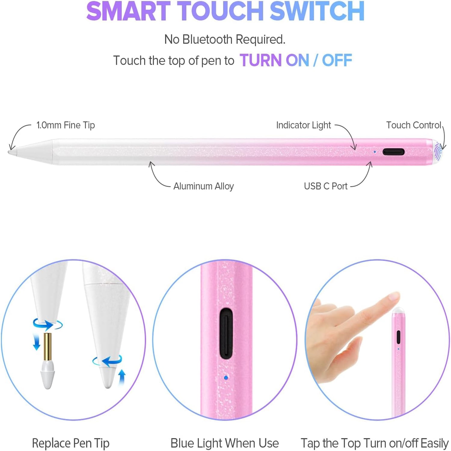 Stylus Pen for Apple iPad 11th 10th Fast Charging 1st 2nd Generation Pencil with Palm Rejection Compatible with 2018-2025 Apple iPad Pro Air Mini, Pink White