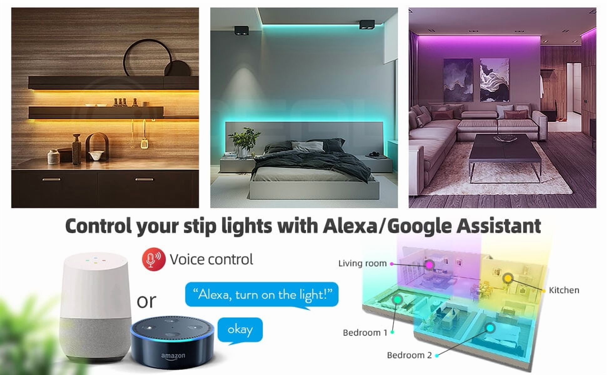 Smart WiFi RGBW LED Light Strip comes with 24-key RF Romote  Kit compatible with Alexa and Google Assistant