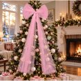 thumbnail image 2 of Pink Giant Tulle Bow for Christmas Tree Decoration Sheer Iridescent Fabric Large Bow with Long Tails for indoor Holiday Decor 47 in, 2 of 8