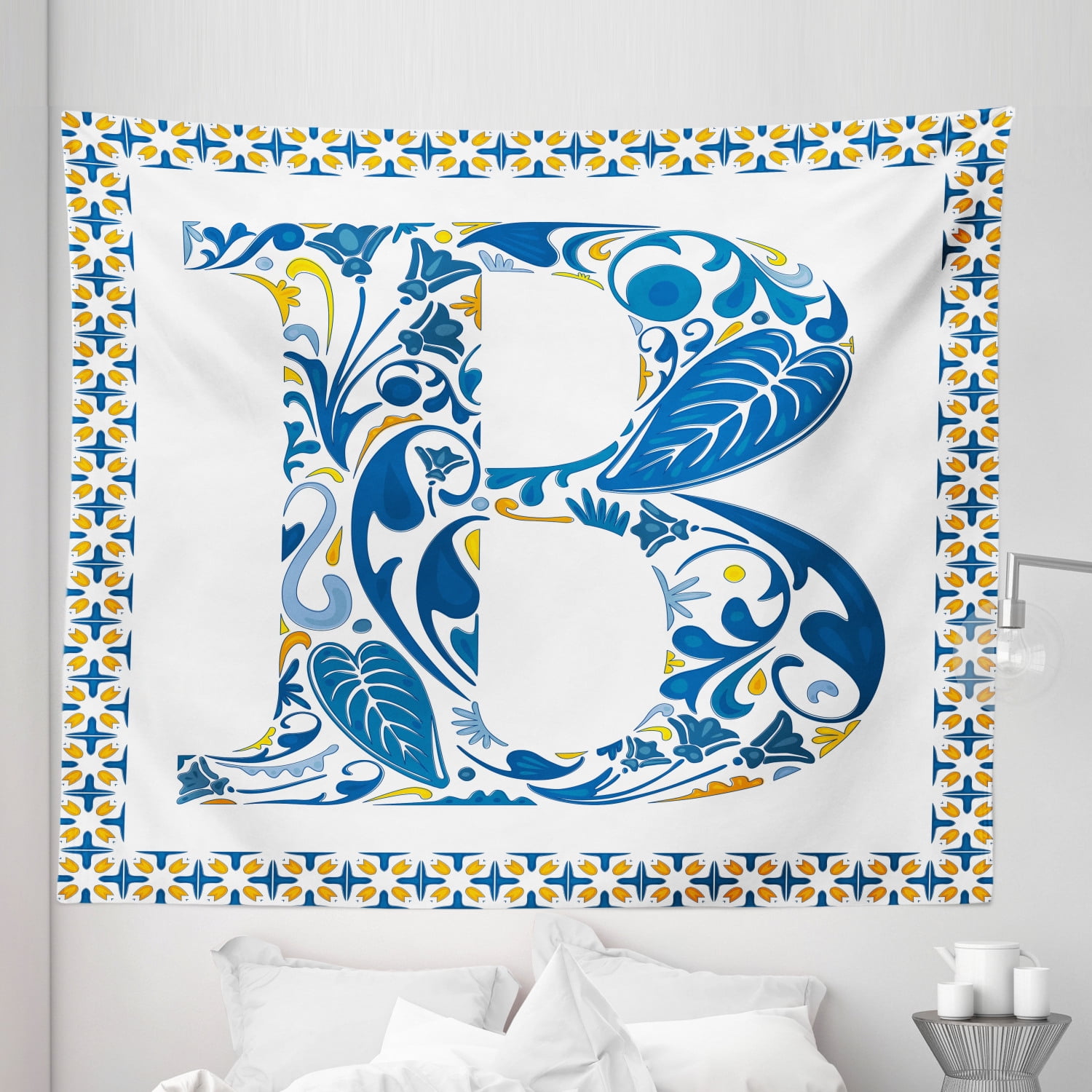 Letter B Tapestry, European Art Elements Floral B Letter in Alphabet ...