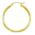 thumbnail image 3 of Wellingsale Ladies 14k Yellow Gold Polished Diamond Cut Satin 2mm Hoop Earrings (30 x 30 mm), 3 of 7