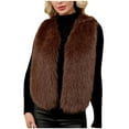thumbnail image 3 of Dazajoo Women Faux Fur Vest Jacket Sleeveless Open Front Cardigan Winter Casual V Neck Cropped Jackets,Coffee,XXL, 3 of 10