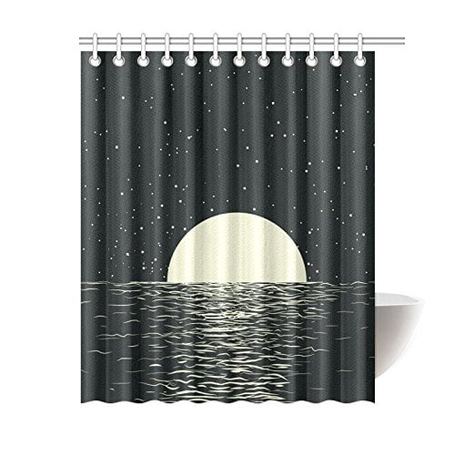ABPHQTO Cortina de ducha de tela impermeable para baño con paisaje marino y luna llena 160x180 cm
