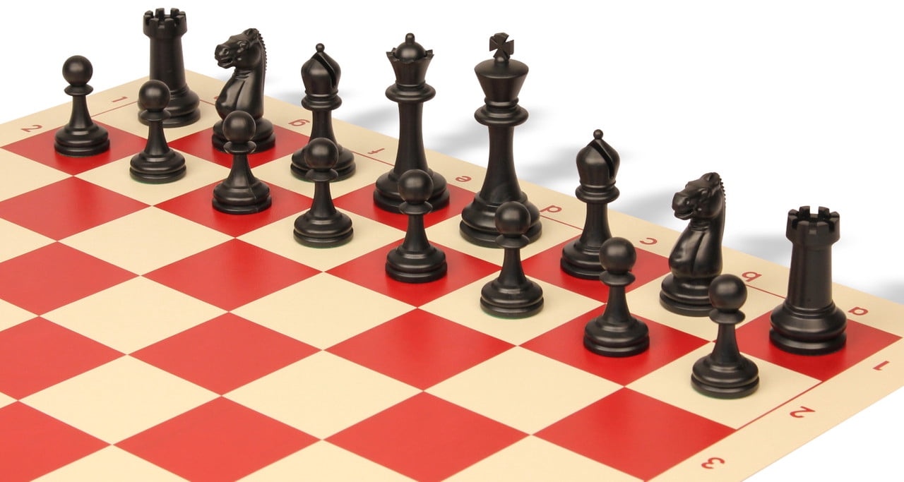 Archer's Bag Master Series Double-Weighted Plastic Chess Set - Black & Ivory Pieces - Red