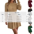 thumbnail image 3 of BRGZLK Womens Sweater Dress Fall Solid Color Round Neck Cinched Waist Long Sleeve Cable Knit Dresses Fall Winter Mini Sweaters Dresses Khaki M, 3 of 8