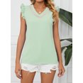 thumbnail image 4 of Hanerdun Women V-Neck Chiffon Tank Tops Female Lace Shirt Blouse Top Green 2XL, 4 of 5