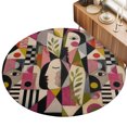 thumbnail image 2 of Mid Century Round Living Room Rugs 6 ft, Abstract Overlapping Face Silhouettes Botanical Leaf Washable Area Rug with Non-Slip Sturdy Edge Binding Round Carpet for Kitchen Office Bedroom, 2 of 9