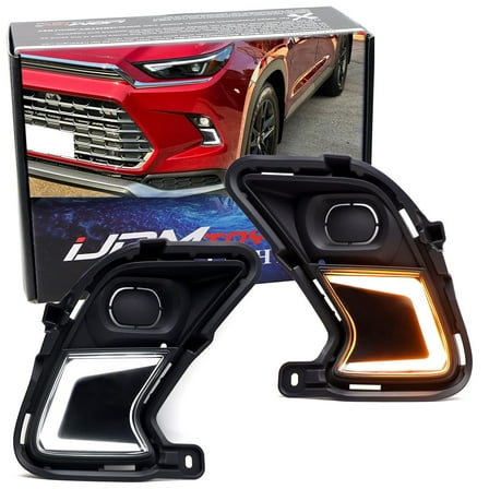 Fog Lamp Bezel Replacement White/Amber Switchback LED Daytime Running Light Kit For Toyota 2024-up Grand Highlander